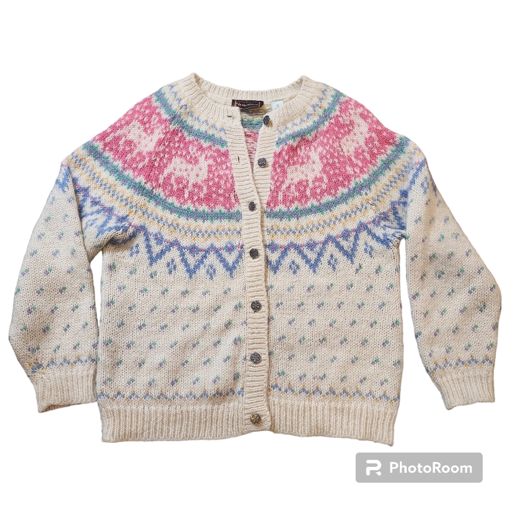 Vintage DEER fair isle cardigan fuzzy mohair blend cardigan sweater - Medium